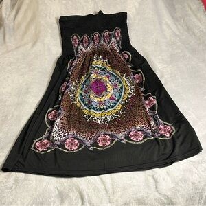 Magic Black and Pink Halter Dress with Vibrant Pattern Size Large